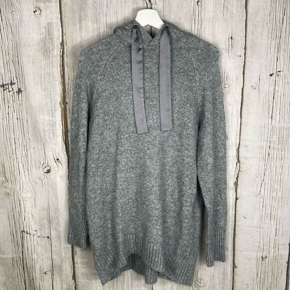 Express Satin Tie Oversized Hoodie Sweater Heather Grey Size Small 98 - Picture 2 of 9